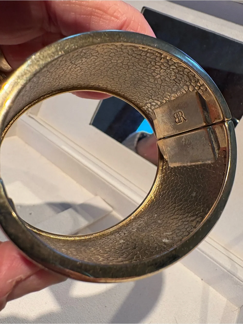 Vintage Banana Republic Signed Bracelet Black Gold Bangle Wide 2 1/2” Opening